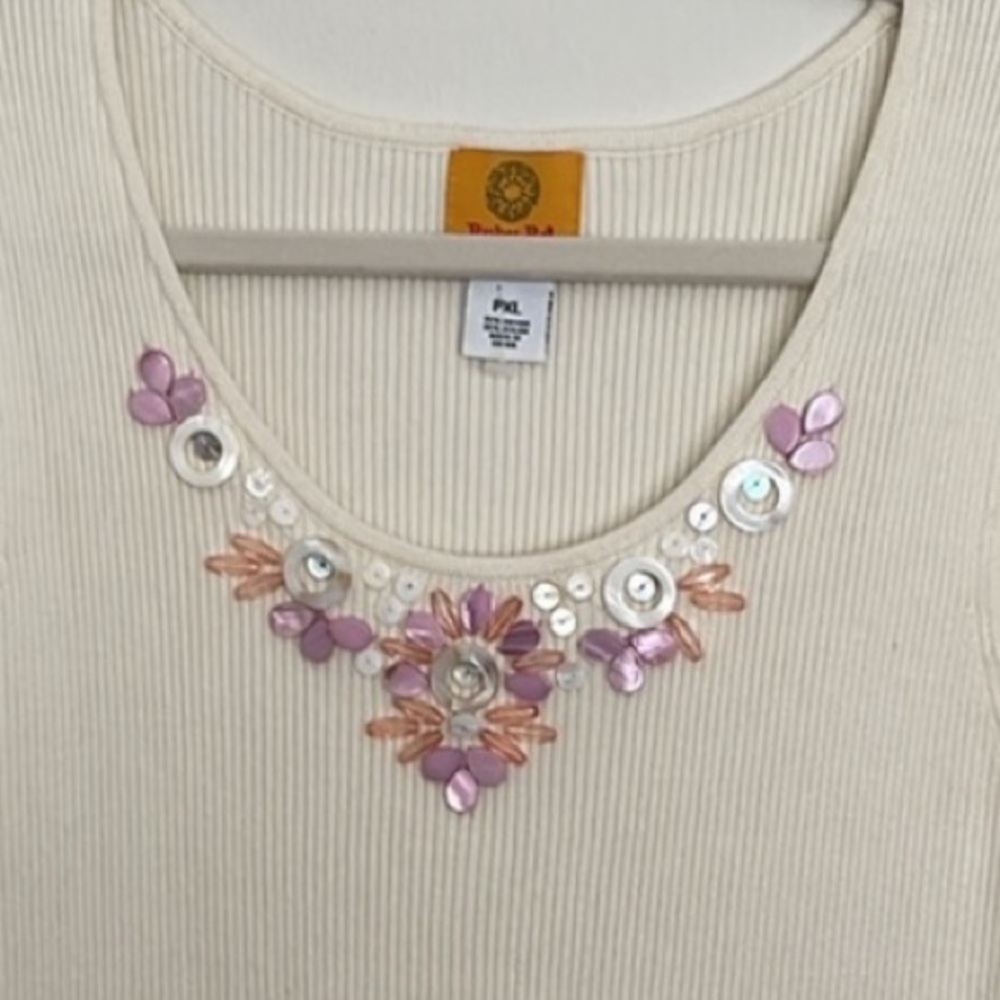 Ruby Rd. cream ribbed embellished shell - Picture 6 of 9